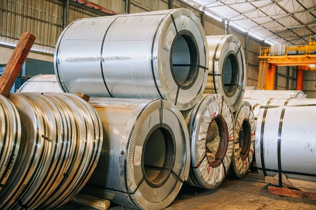 Bright zinc-coated galvanized plain (GP) steel coils at HST Steels
