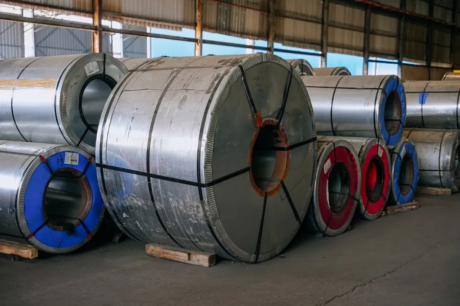 Galvanized coils feeding the decking sheet manufacturing line at HST Steels