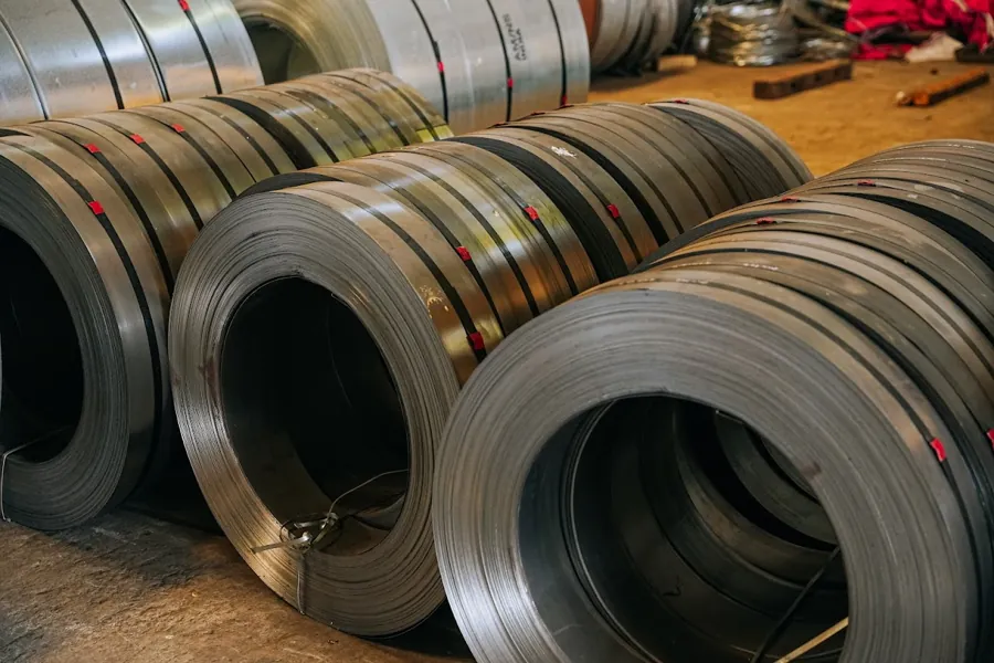 Galvanized steel coils on the HST Steels GP Z and C purlin manufacturing line